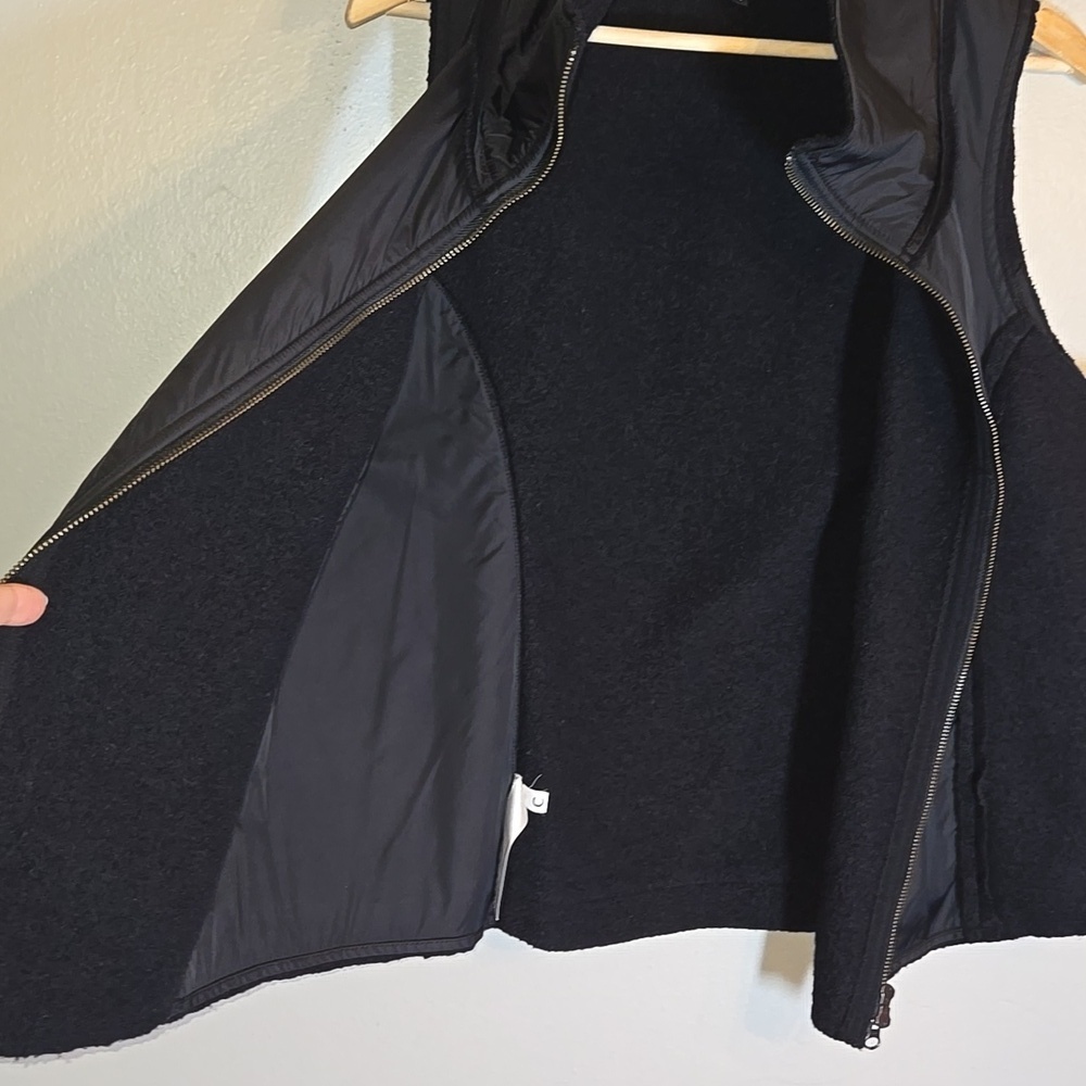 Eileen Fisher Boiled Wool Parka Trim Stand-Collar Black Vest Jacket Large - Picture 8 of 10